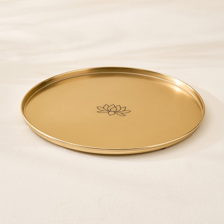 Soma Pema Metal Lotus Etched Decorative Platter