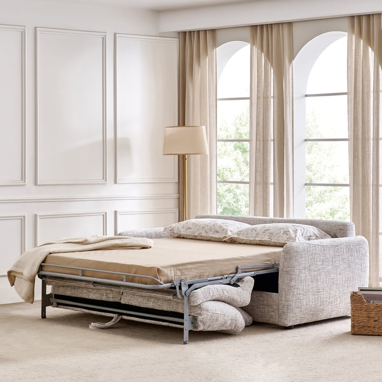 Canaria Fabric 2-Seater Sofa Bed with Cushions - Ivory