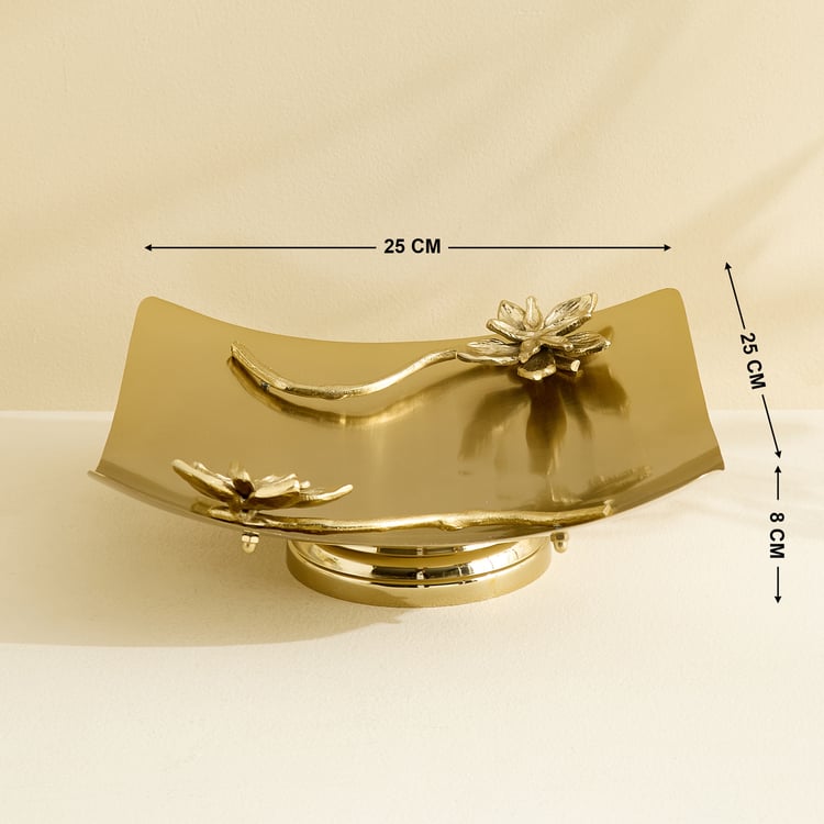 Brill Brew Metal Floral Pedestal Decorative Platter