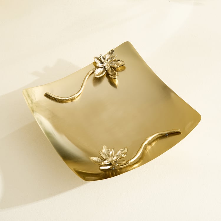 Brill Brew Metal Floral Pedestal Decorative Platter