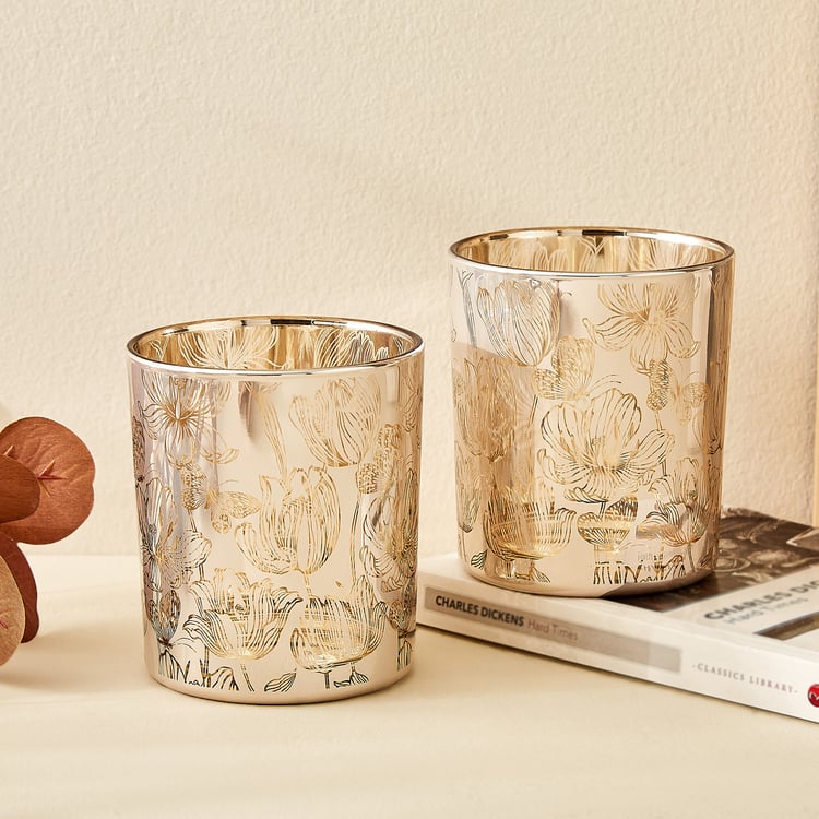 Wables Glen Ivy Set of 2 Glass Floral Pillar Candle Holders