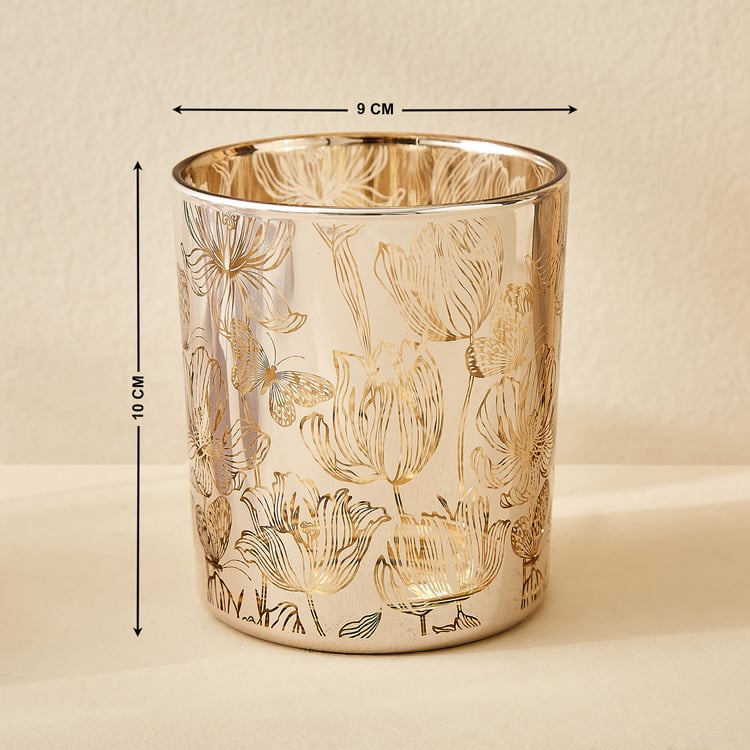 Wables Glen Ivy Set of 2 Glass Floral Pillar Candle Holders