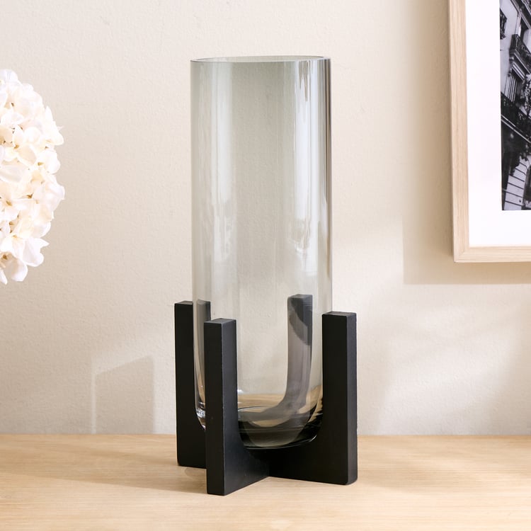 Alloy Demi Glass Vase with Wooden Base