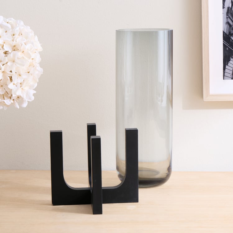 Alloy Demi Glass Vase with Wooden Base