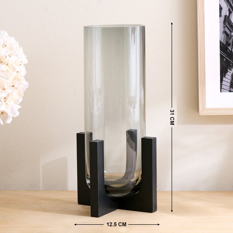 Alloy Demi Glass Vase with Wooden Base