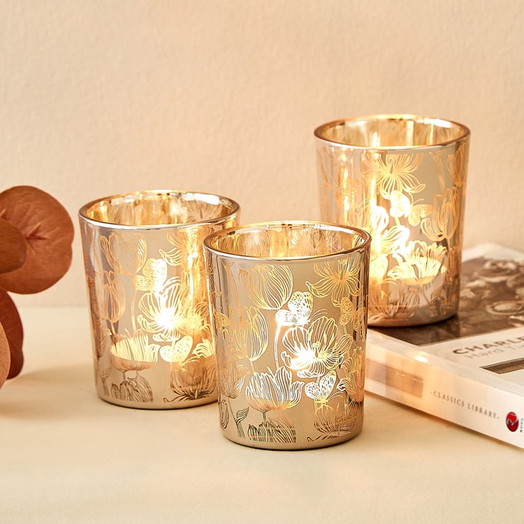 Wables Glen Ivy Set of 3 Glass Floral T-Light Holders