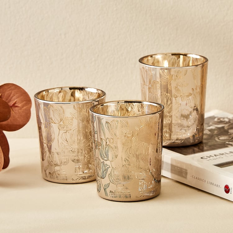 Wables Glen Ivy Set of 3 Glass Floral T-Light Holders