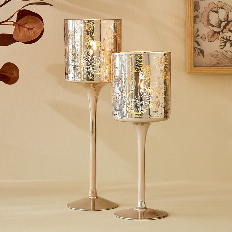 Wables Glen Ivy Set of 2 Glass Pedestal Candle Holders