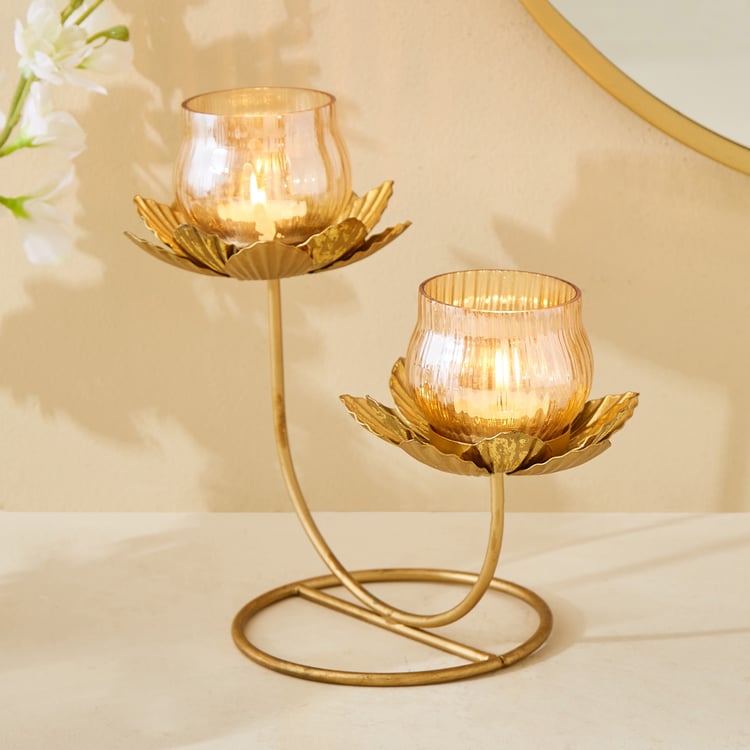 Rylee Raya Glass and Metal Fluted Multi Votive Candle Holder