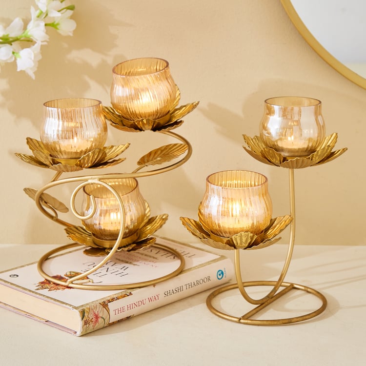 Rylee Raya Glass and Metal Fluted Multi Votive Candle Holder