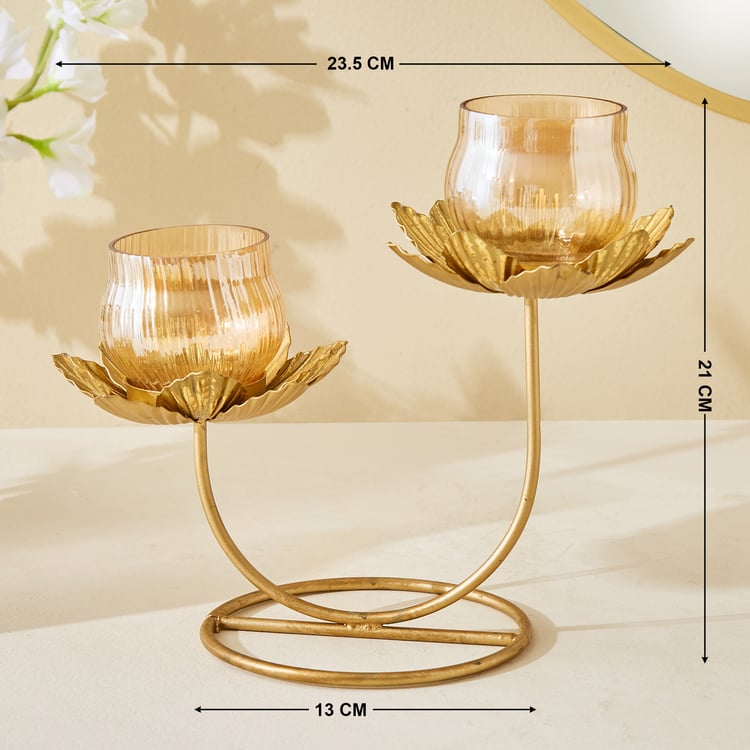 Rylee Raya Glass and Metal Fluted Multi Votive Candle Holder