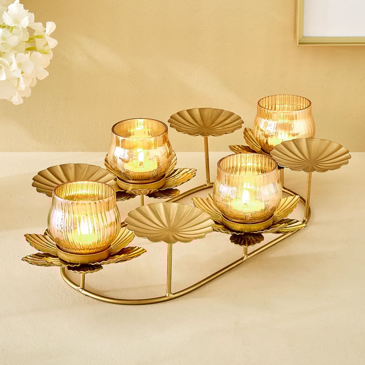 Rylee Raya Fluted Glass and Metal Multi Votive Candle Holder