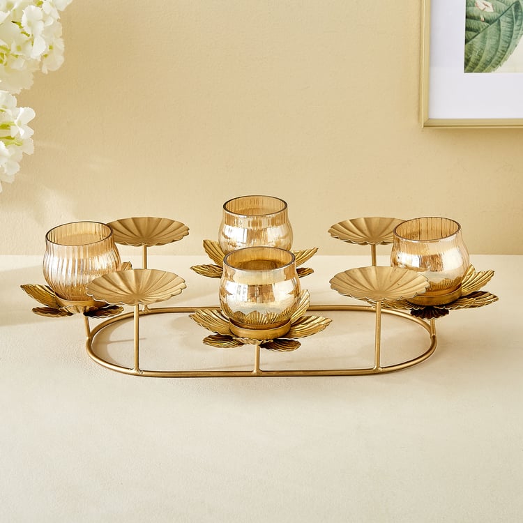 Rylee Raya Fluted Glass and Metal Multi Votive Candle Holder