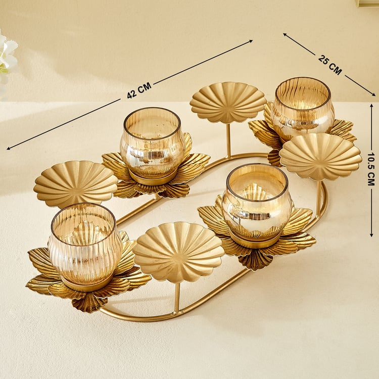 Rylee Raya Fluted Glass and Metal Multi Votive Candle Holder