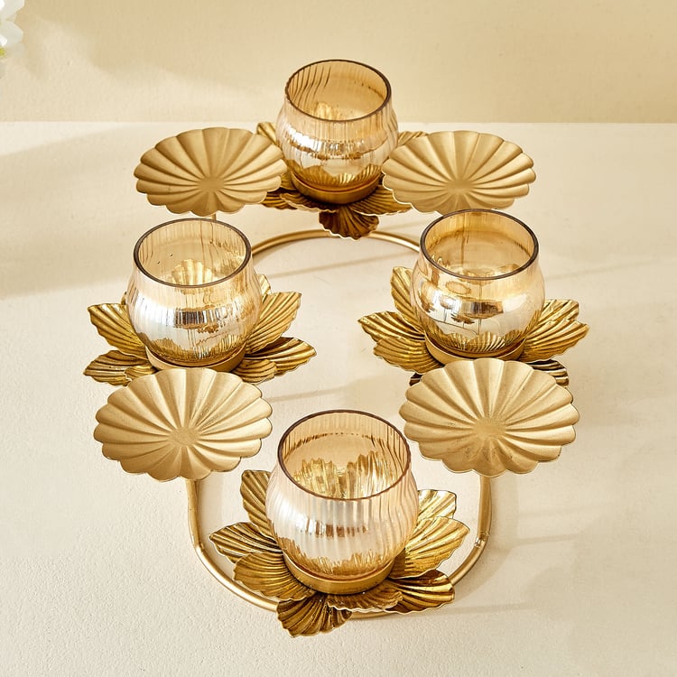 Rylee Raya Fluted Glass and Metal Multi Votive Candle Holder