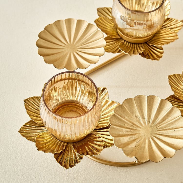 Rylee Raya Fluted Glass and Metal Multi Votive Candle Holder