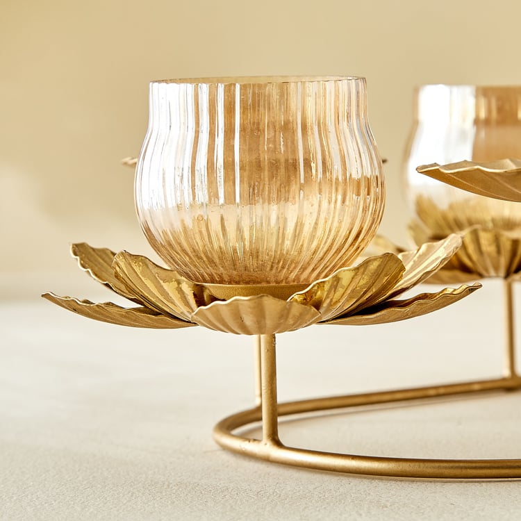 Rylee Raya Fluted Glass and Metal Multi Votive Candle Holder