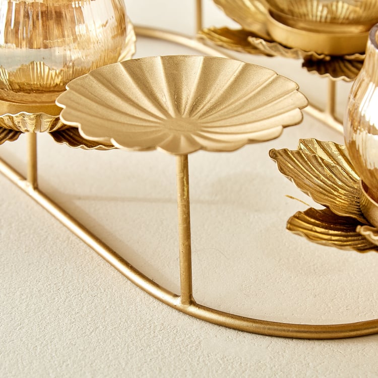 Rylee Raya Fluted Glass and Metal Multi Votive Candle Holder