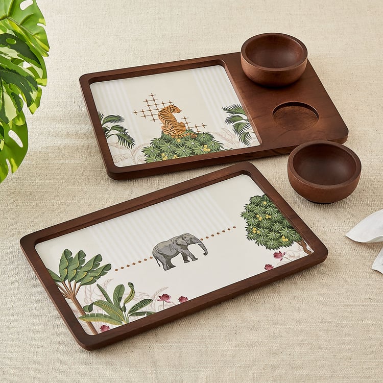 Niko Beacon Mango Wood Printed Serving Platter - 30x18cm