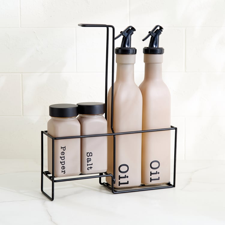 Stack Onyx 5Pcs Glass Cruet Set