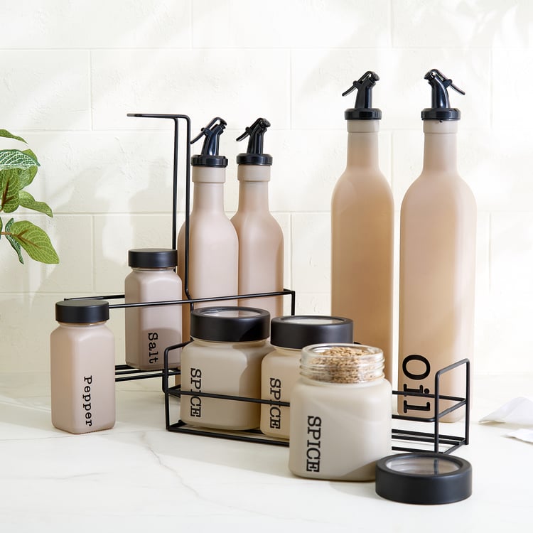 Stack Onyx Set of 3 Glass Spice Jars with Metal Stand - 300ml