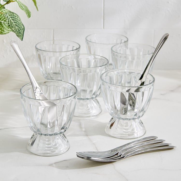 Tuscany Zinnia Set of 6 Glass Ice Cream Bowls with Spoons - 150ml