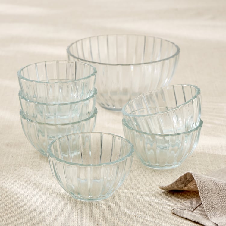 Tuscany Zinnia Set of 7 Glass Ribbed Pudding Set