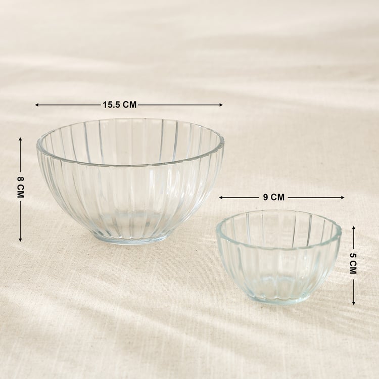 Tuscany Zinnia Set of 7 Glass Ribbed Pudding Set