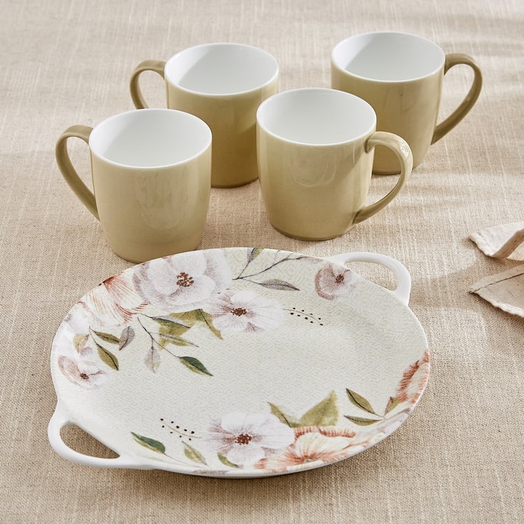 Elva Set of 4 Porcelain Coffee Mugs with Platter - 240ml
