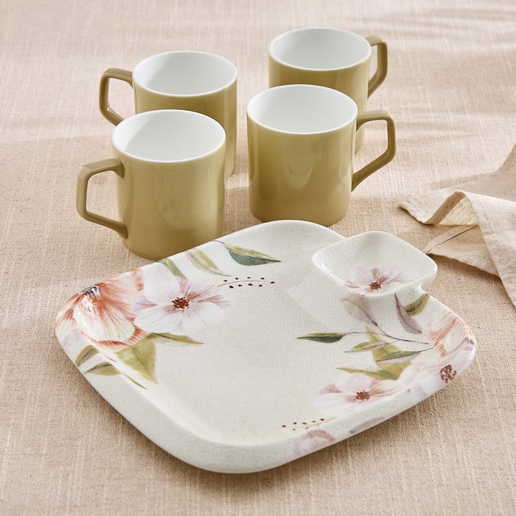 Elva Set of 4 Porcelain Coffee Mugs with Platter - 230ml