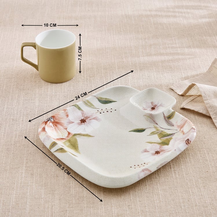 Elva Set of 4 Porcelain Coffee Mugs with Platter - 230ml