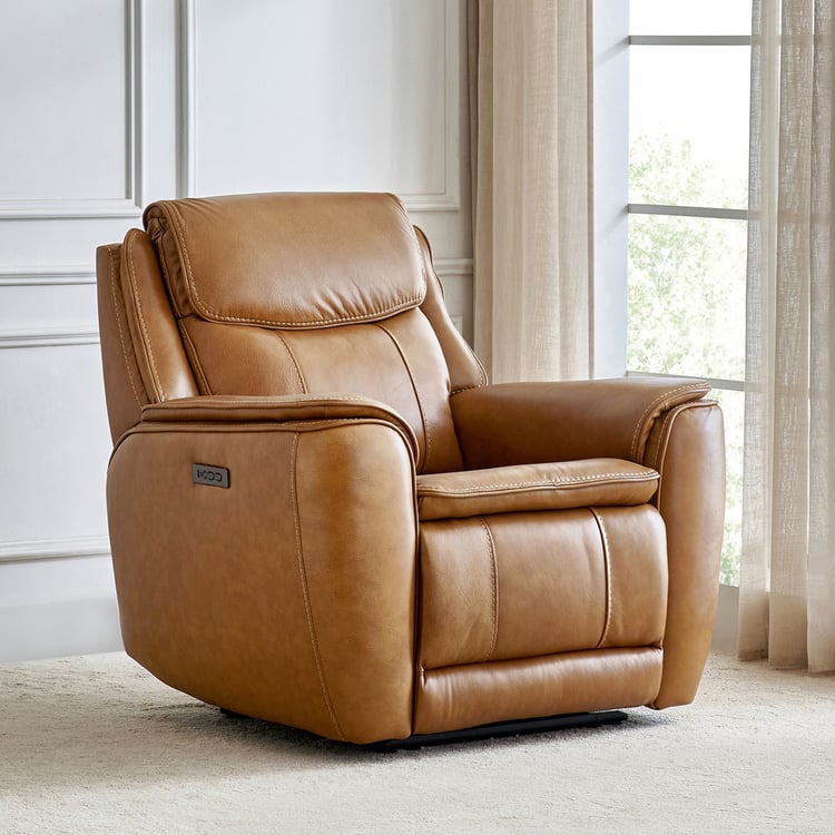 Potsdam Half Leather 1-Seater Zero Gravity Electric Recliner - Tan