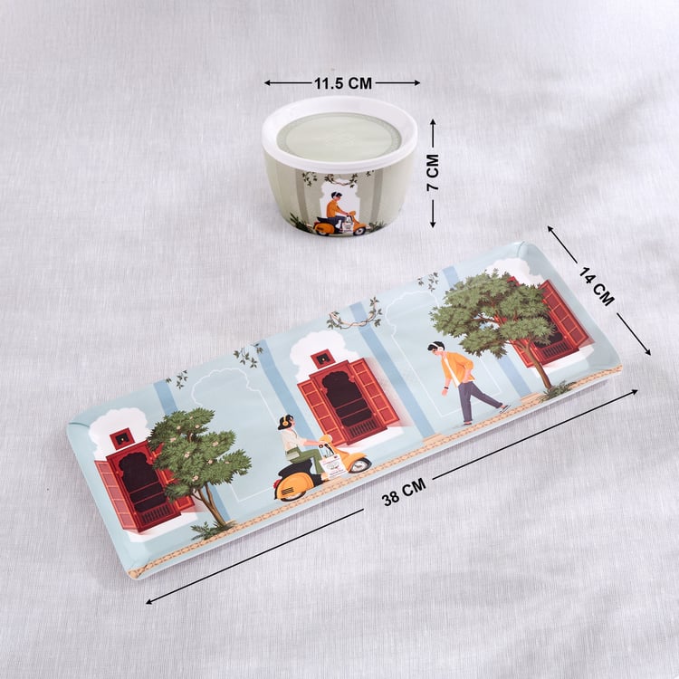 Jalsa Set of 3 Melamine Printed Candy Bowls with Tray - 300ml
