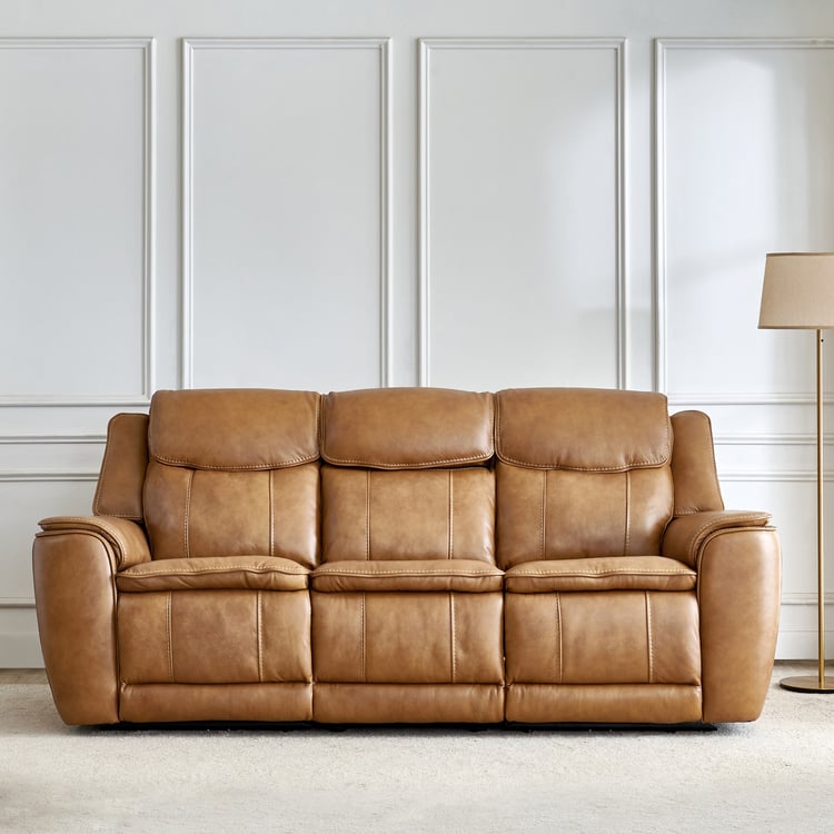 Potsdam Half Leather 3-Seater Zero Gravity Electric Recliner - Tan