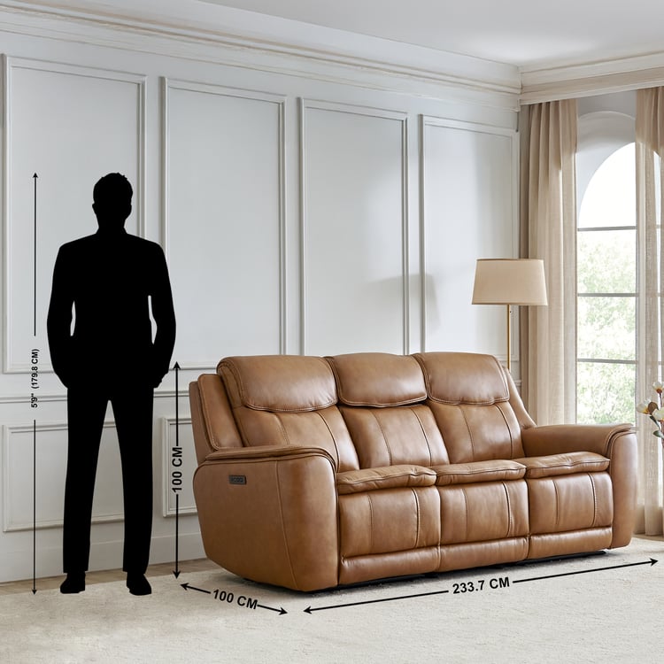 Potsdam Half Leather 3-Seater Zero Gravity Electric Recliner - Tan