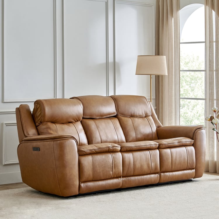 Potsdam Half Leather 3-Seater Zero Gravity Electric Recliner - Tan