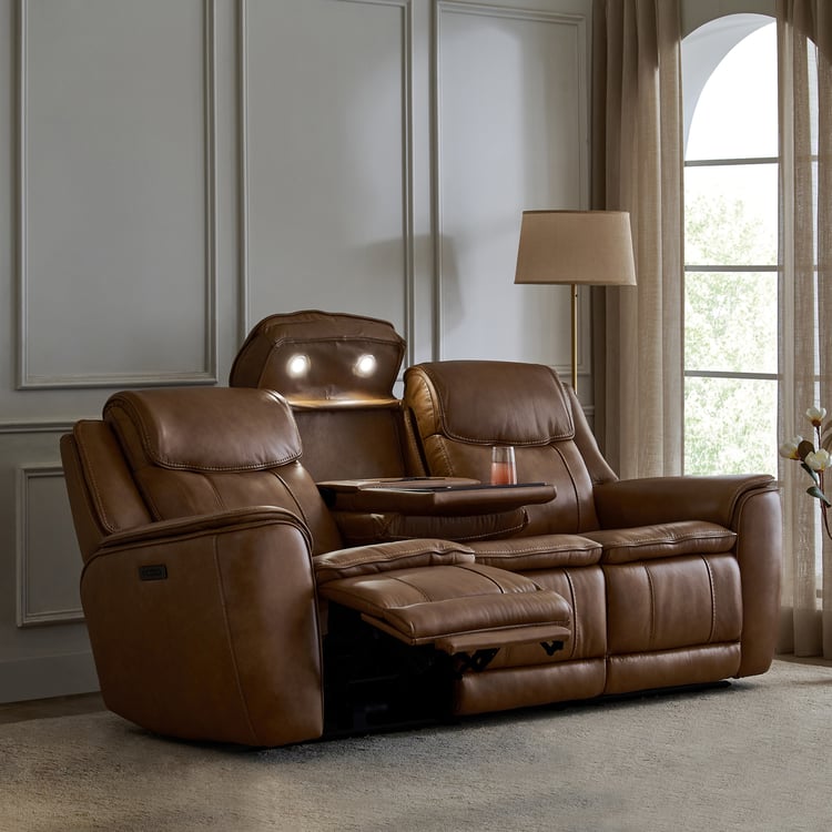 Potsdam Half Leather 3-Seater Zero Gravity Electric Recliner - Tan