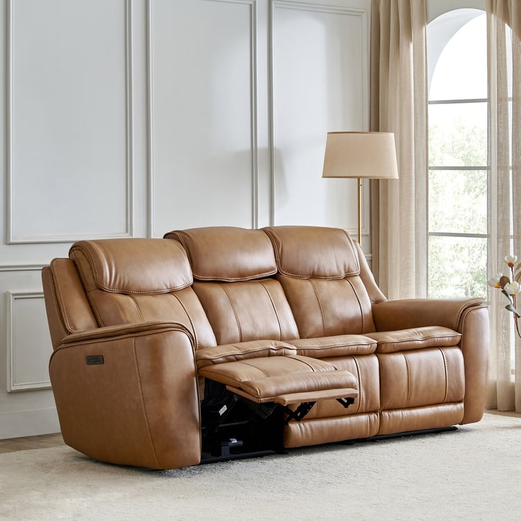Potsdam Half Leather 3-Seater Zero Gravity Electric Recliner - Tan