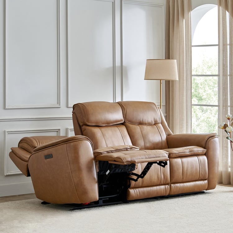 Potsdam Half Leather 3-Seater Zero Gravity Electric Recliner - Tan