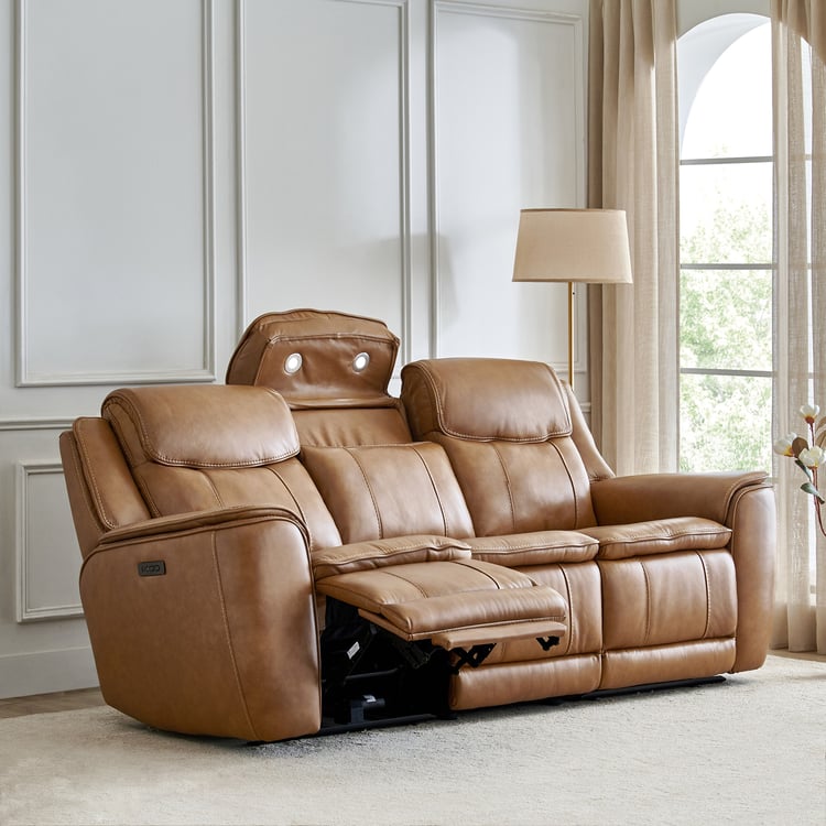 Potsdam Half Leather 3-Seater Zero Gravity Electric Recliner - Tan
