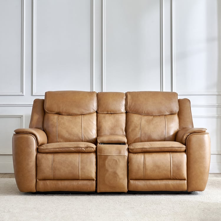 Potsdam Half Leather 2-Seater Zero Gravity Electric Recliner - Tan