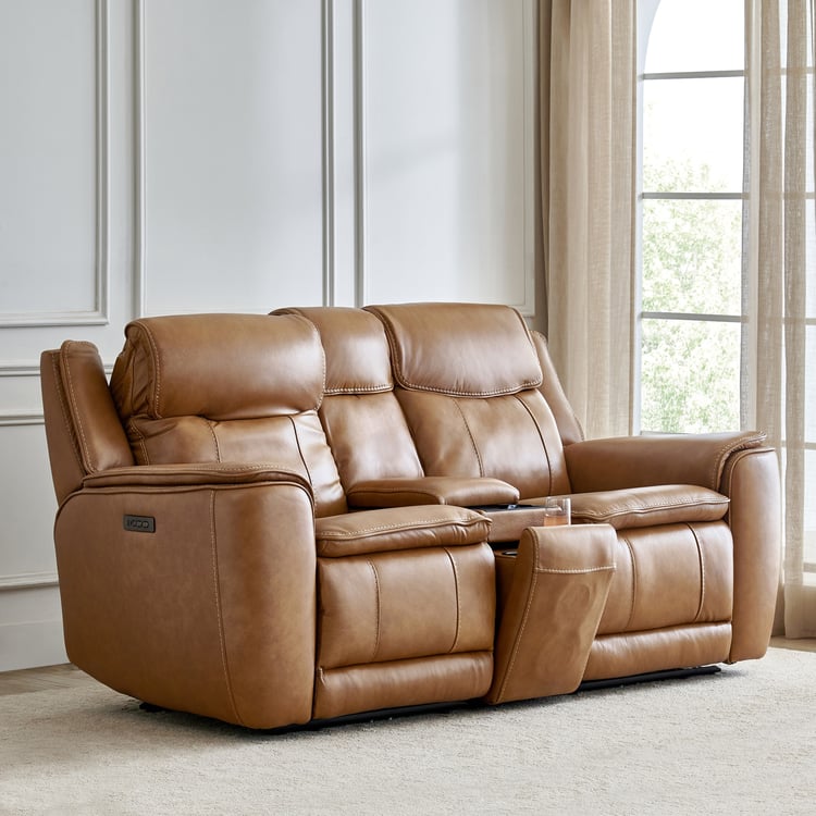 Potsdam Half Leather 2-Seater Zero Gravity Electric Recliner - Tan
