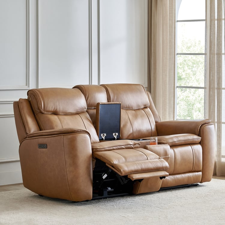 Potsdam Half Leather 2-Seater Zero Gravity Electric Recliner - Tan