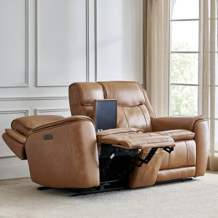 Potsdam Half Leather 2-Seater Zero Gravity Electric Recliner - Tan