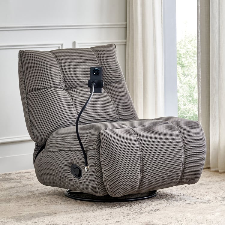 Zeek Fabric 1-Seater Recliner with Mobile Holder - Grey