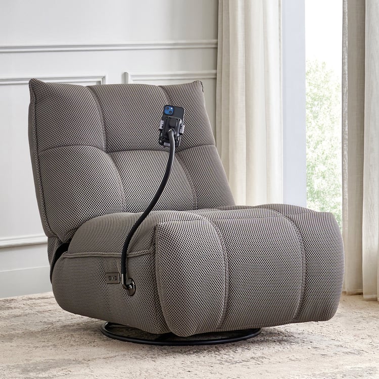 Zeek Fabric 1-Seater Electric Recliner with Mobile Holder - Grey