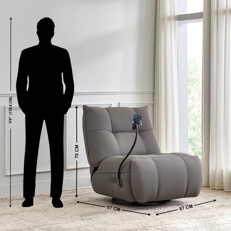 Zeek Fabric 1-Seater Electric Recliner with Mobile Holder - Grey