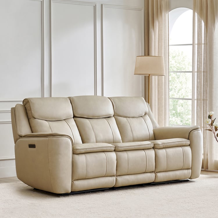 Potsdam Half Leather 3-Seater Zero Gravity Electric Recliner - Ivory