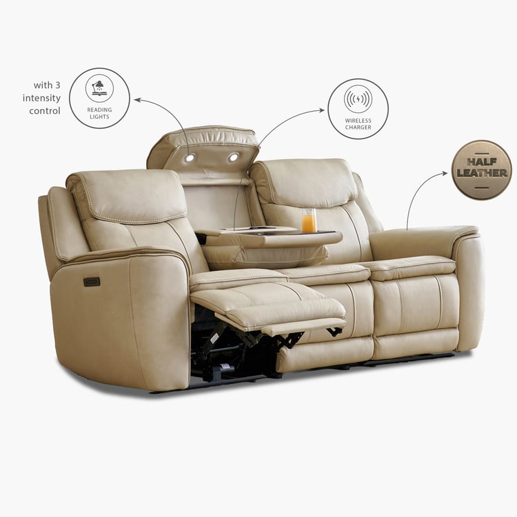 Potsdam Half Leather 3-Seater Zero Gravity Electric Recliner - Ivory