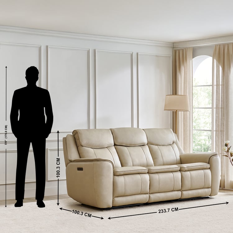 Potsdam Half Leather 3-Seater Zero Gravity Electric Recliner - Ivory